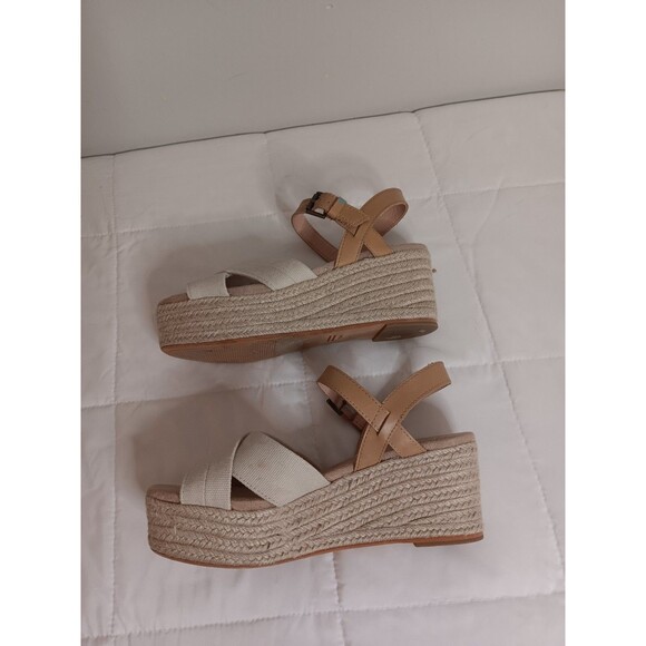 Toms Espadrille Wedge Heels Tan Crossover Open Toe Sz 6.5 - Picture 8 of 8